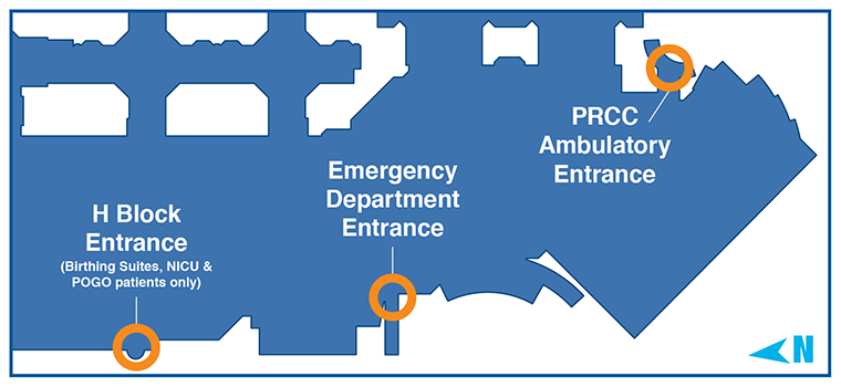 map of Credit Valley Hospital entrances